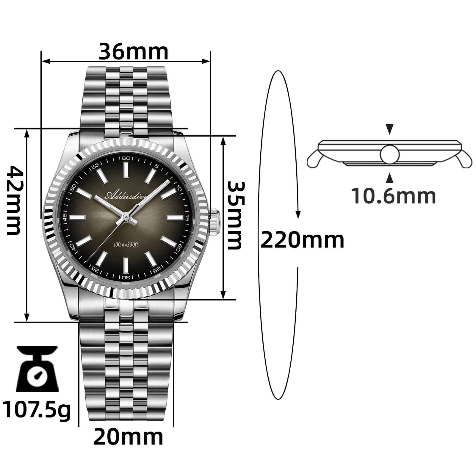 ★Saldi Anniversario★ADDIESDIVE 36mm DJ Homage Orologio da uomo AD2073 - Image 16