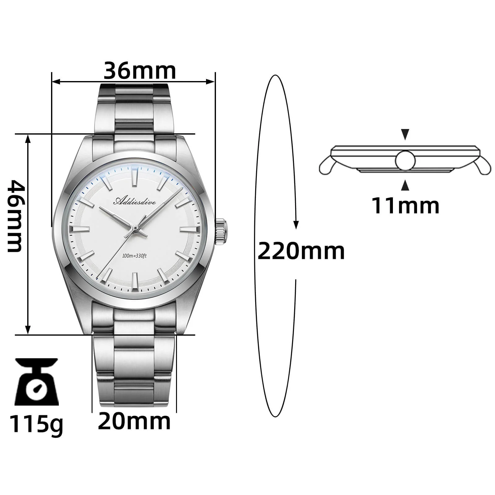 ★Saldi Anniversario★ADDIESDIVE 36mm Orologio al Quarzo di Lusso VH31 AD2066 - Image 3