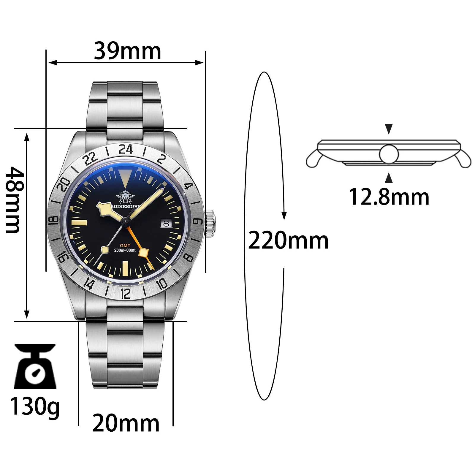 ★Speciale Capodanno★Orologio al quarzo ADDIESDIVE 39mm BB GMT con movimento RONDA515 (AD2035/AD2036) - Image 15