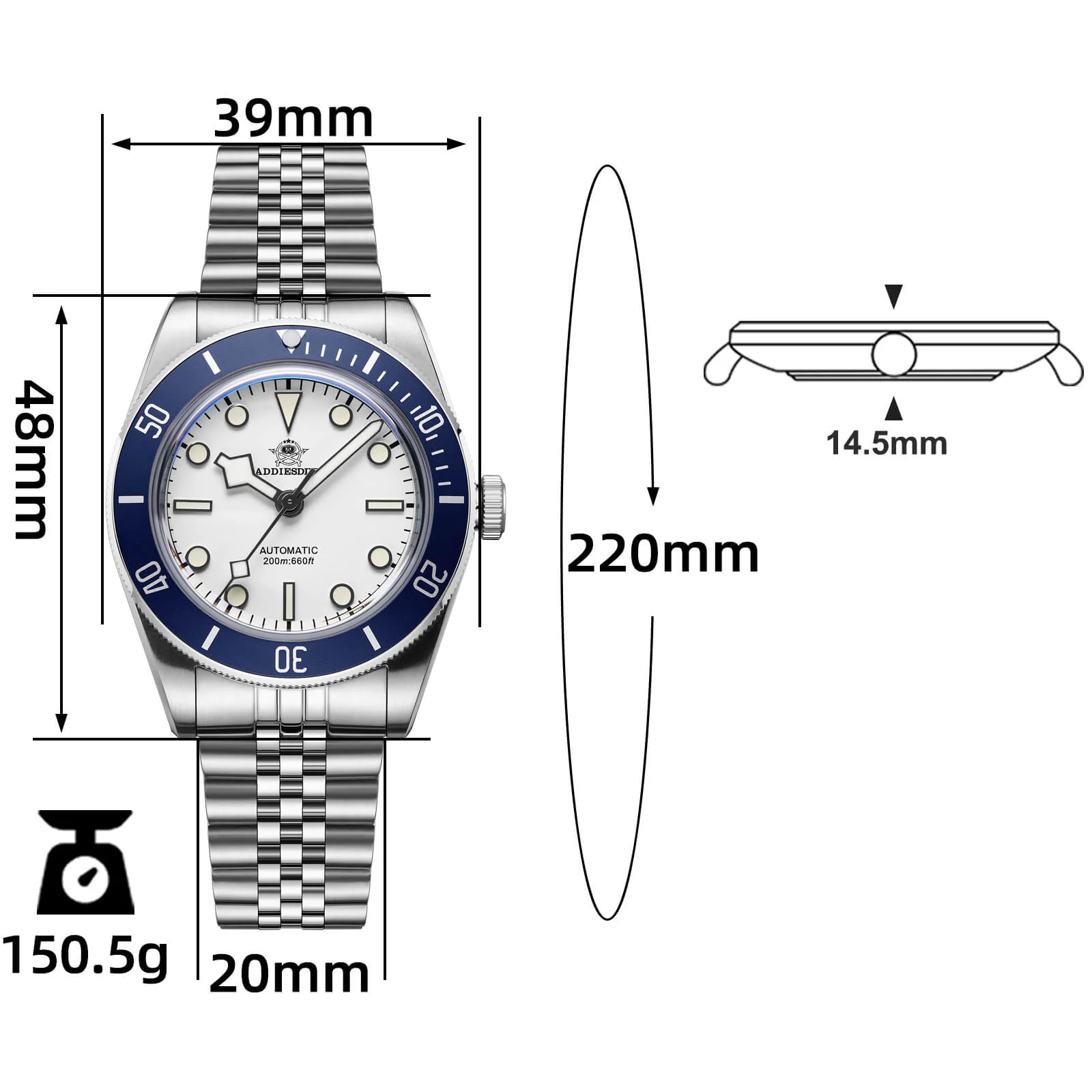 ★Speciale Capodanno★ADDIESDIVE 39mm BB58 Orologio Automatico AD2043 - Image 9