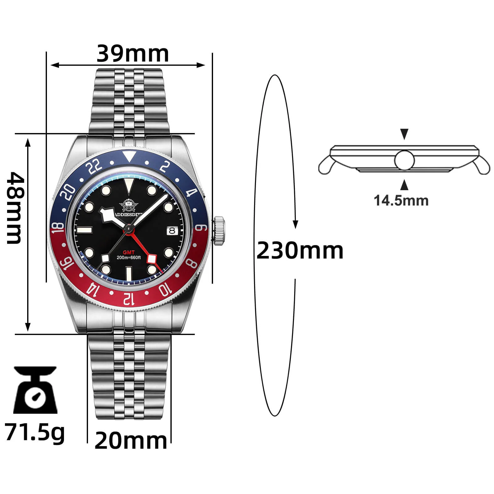 ★Saldi Anniversario★ADDIESDIVE 39mm Orologio al Quarzo BB58 GMT AD2044 - Image 41