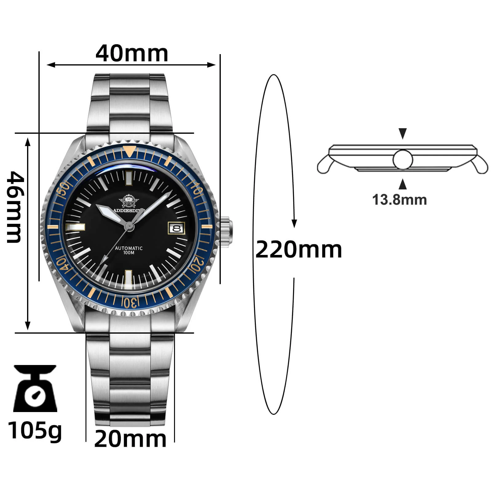 ADDIESDIVE Orologio Subacqueo Automatico Milsub AD2058 - Image 29