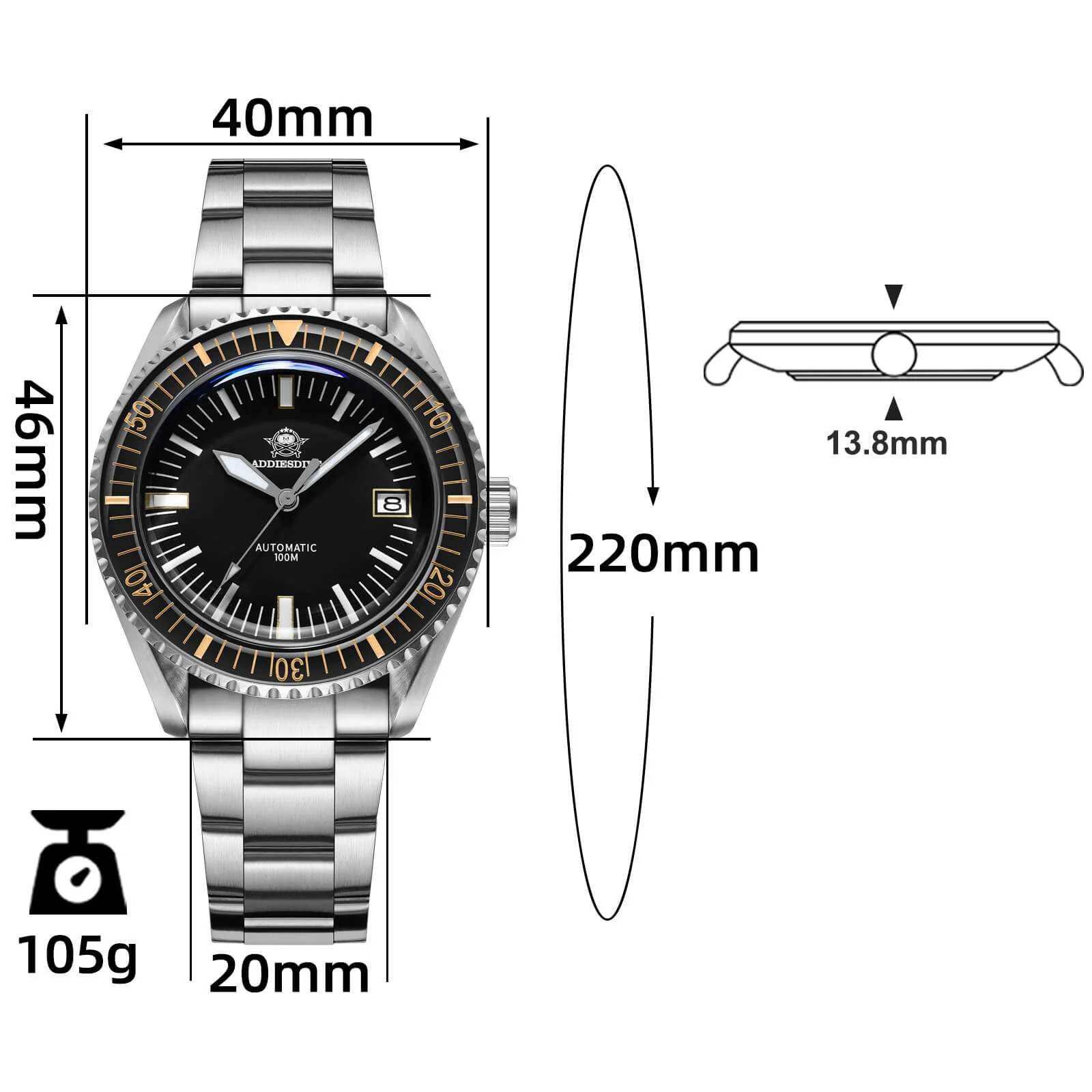 ADDIESDIVE Orologio Subacqueo Automatico Milsub AD2058 - Image 30