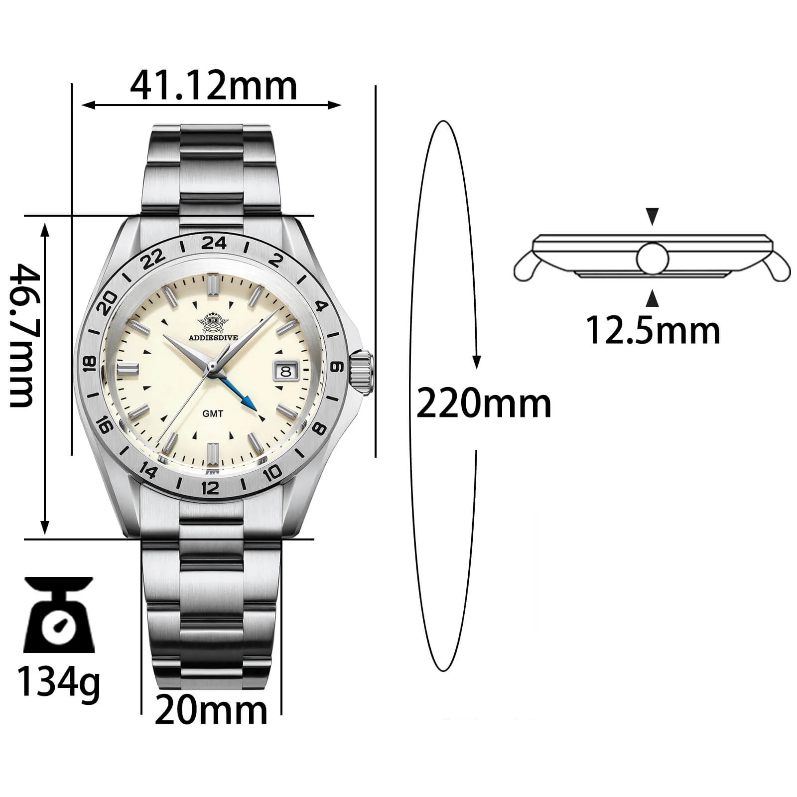 ★Speciale Capodanno★ADDIESDIVE Orologio al Quarzo 38mm GMT AD2063 - Image 22