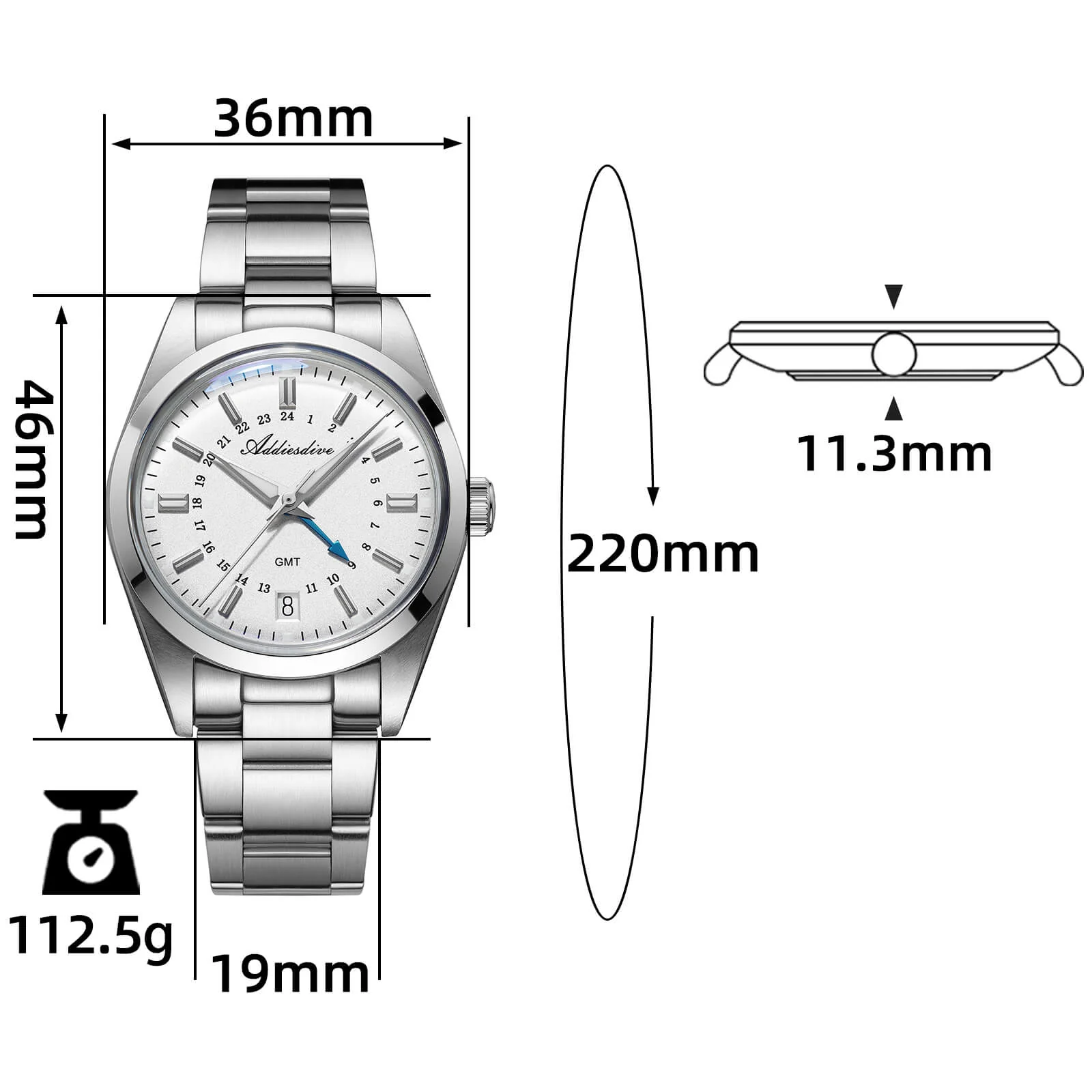 ★Saldi Anniversario★ADDIESDIVE Orologio al Quarzo GMT Elegance Collection AD2065 - Image 17
