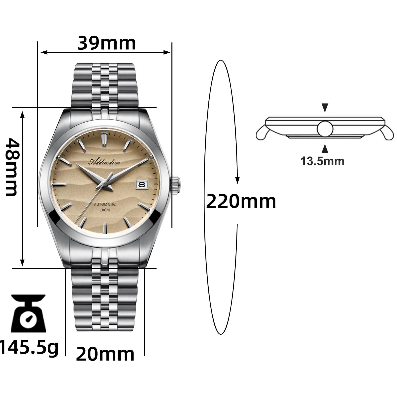 Addiesdive Orologio Meccanico NH35 con Quadrante Sabbia da 39 mm (AD2059) - Image 7