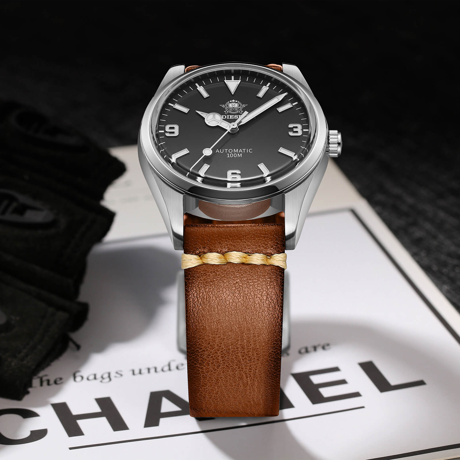 ADDIESDIVE Orologio Pilota Automatico 38mm 100M (AD2112-cinturino in pelle) - Image 7