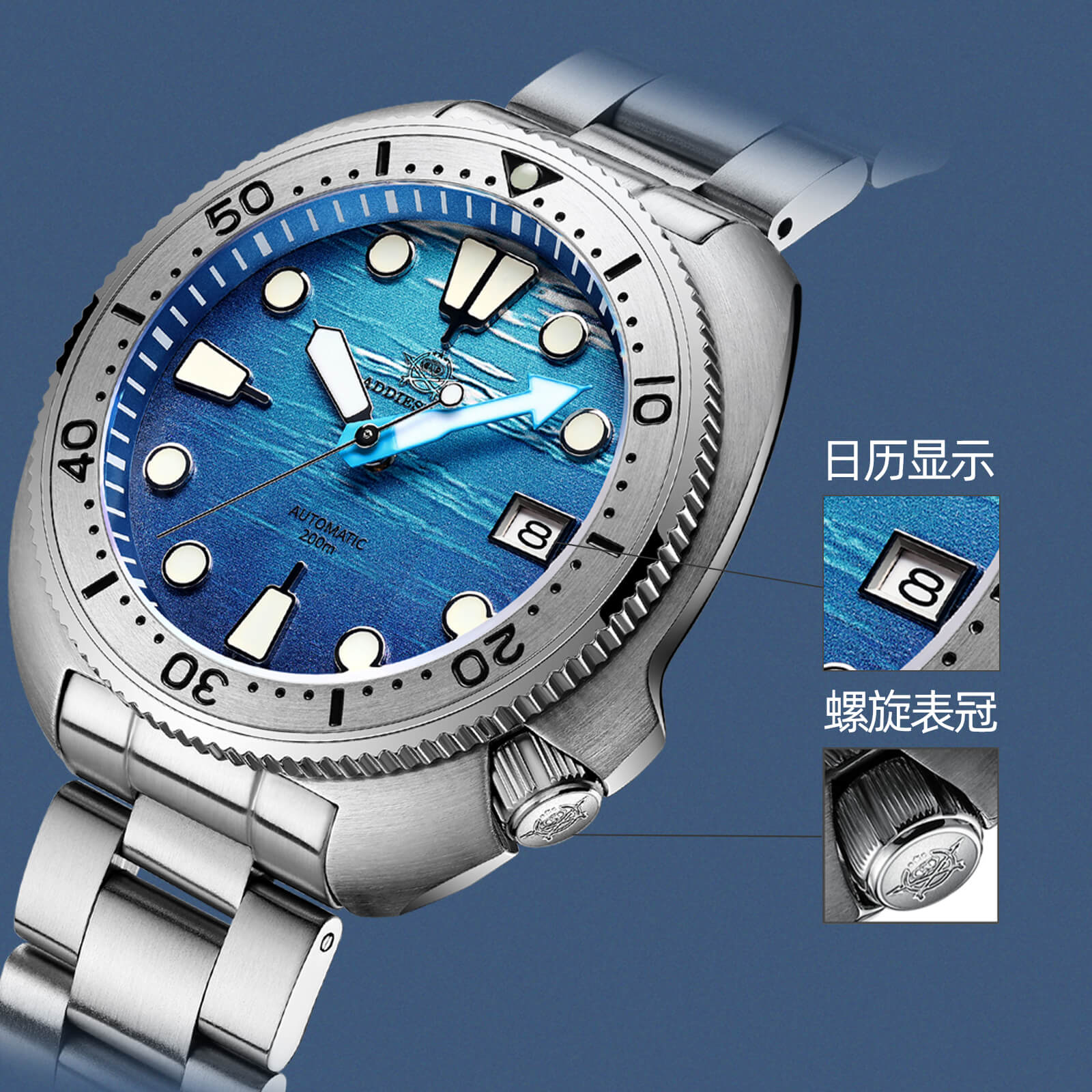 ADDIESDIVE Orologio subacqueo con quadrante 3D con tartaruga di mare profondo （AD2045） - Image 3
