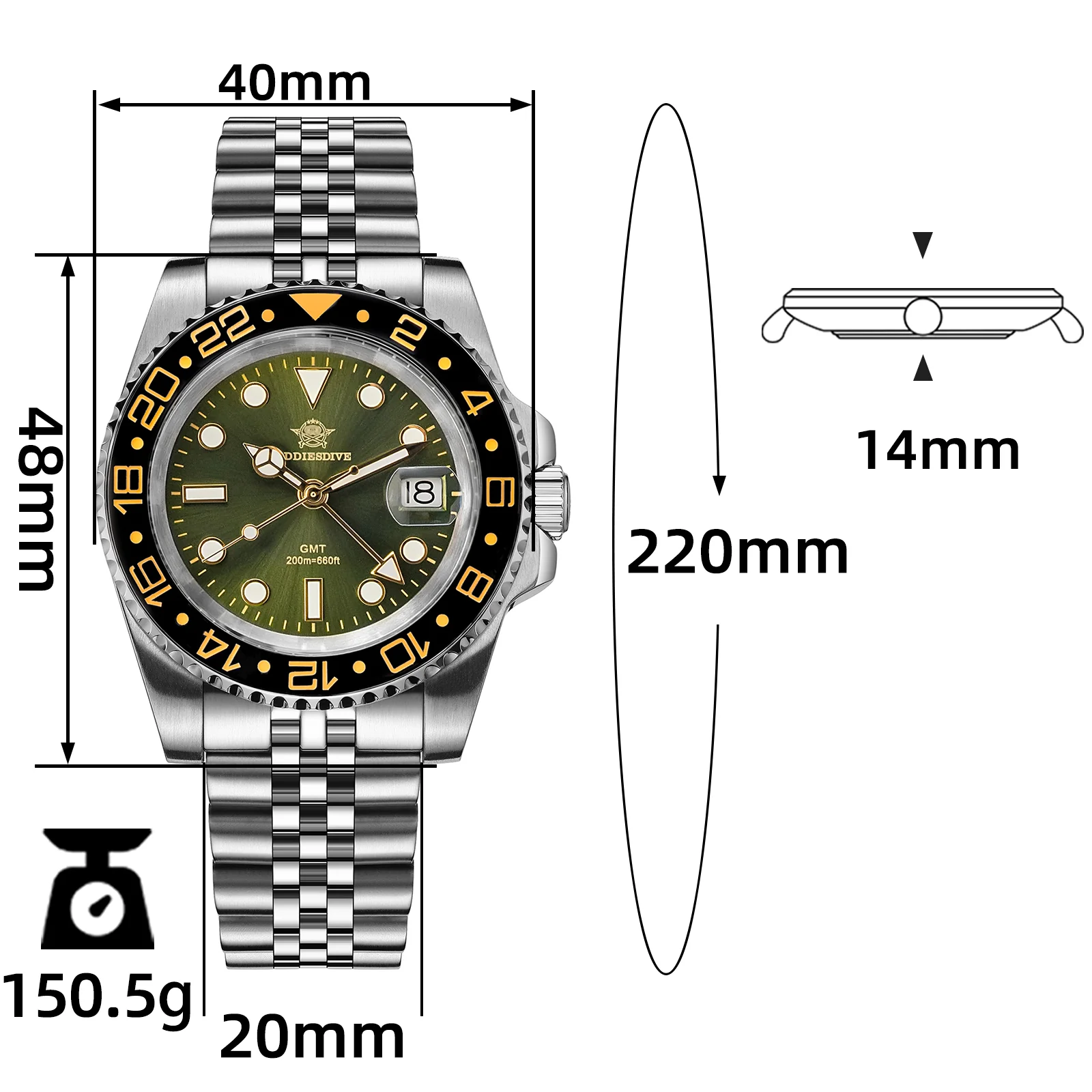 ADDIESDIVE Water Ghost Orologio Subacqueo di Lusso GMT Orologio al Quarzocon Calendario AD2050 - Image 24