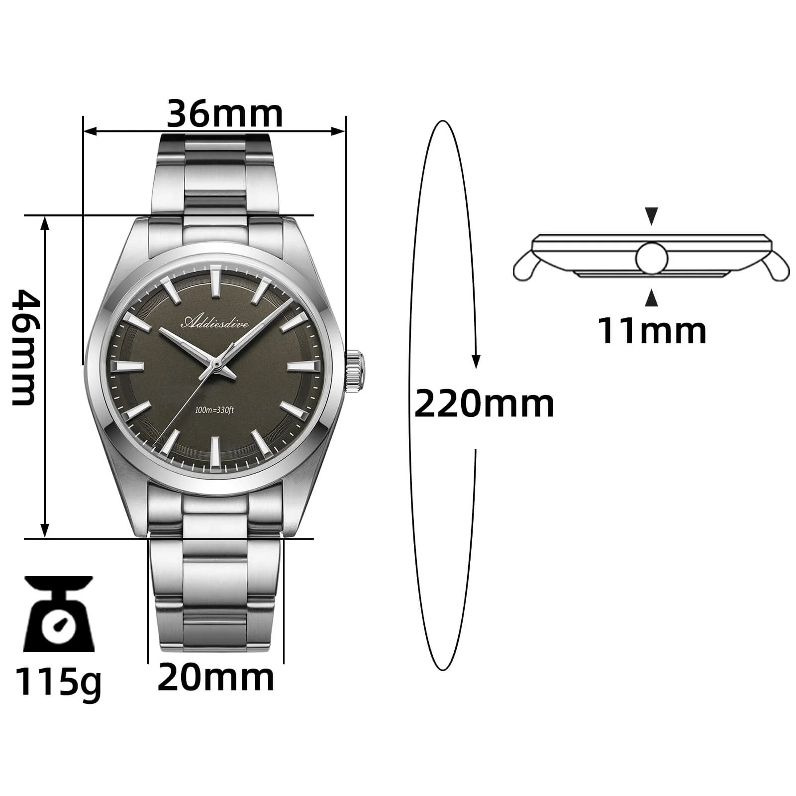 ★Saldi Anniversario★ADDIESDIVE 36mm Orologio al Quarzo di Lusso VH31 AD2066 - Image 26