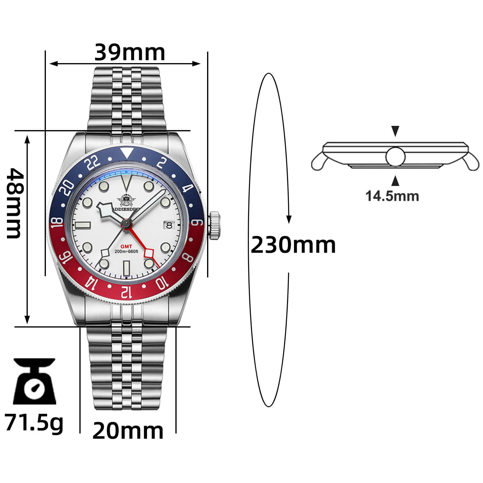 ★Saldi Anniversario★ADDIESDIVE 39mm Orologio al Quarzo BB58 GMT AD2044 - Image 27
