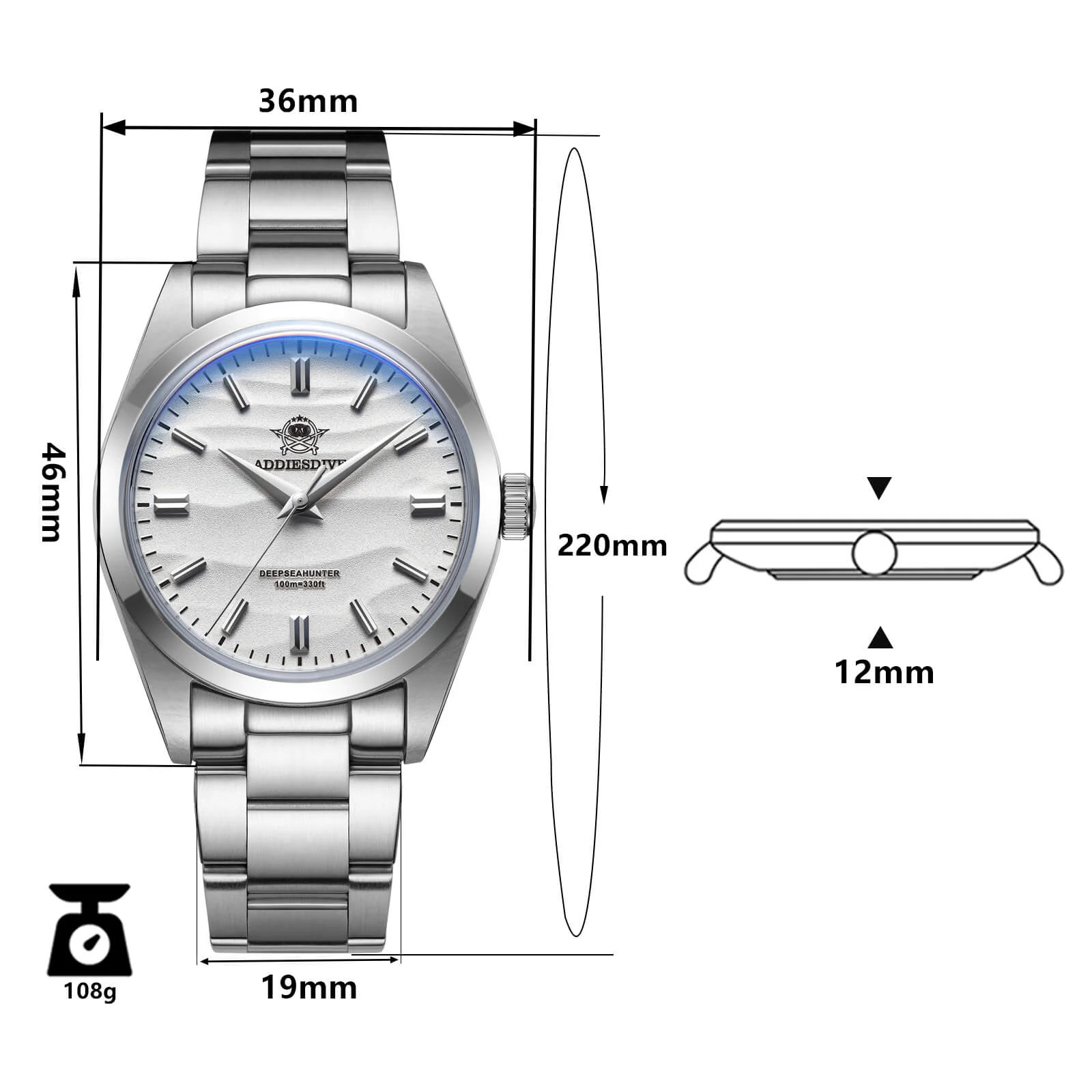 ★Saldi Anniversario★Orologio al quarzo ADDIESDIVE da 36 mm con movimento VH31 AD2030 - Image 12