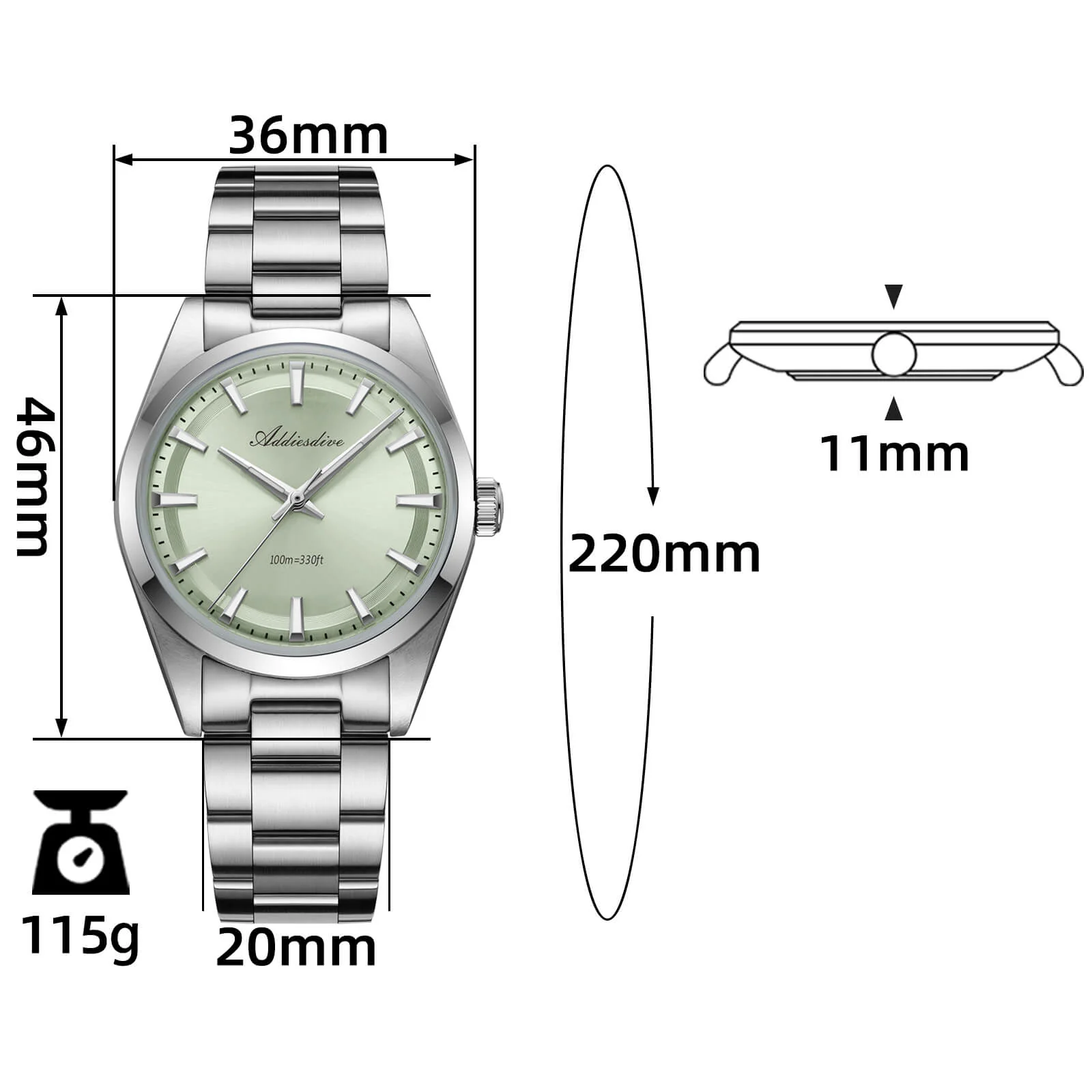 ★Saldi Anniversario★ADDIESDIVE 36mm Orologio al Quarzo di Lusso VH31 AD2066 - Image 14