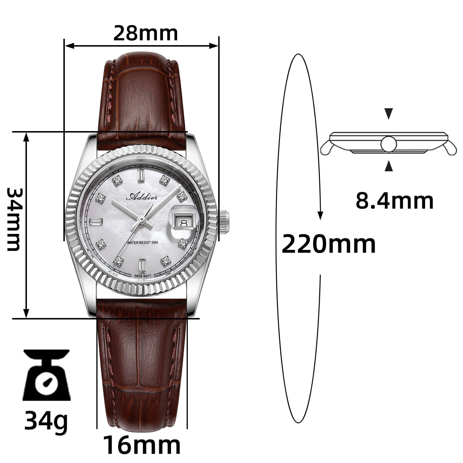 ★Nuovi Arrivi★Orologio da donna Addies da 28 mm con movimento al quarzo di lusso, modello AW25905 - Image 17