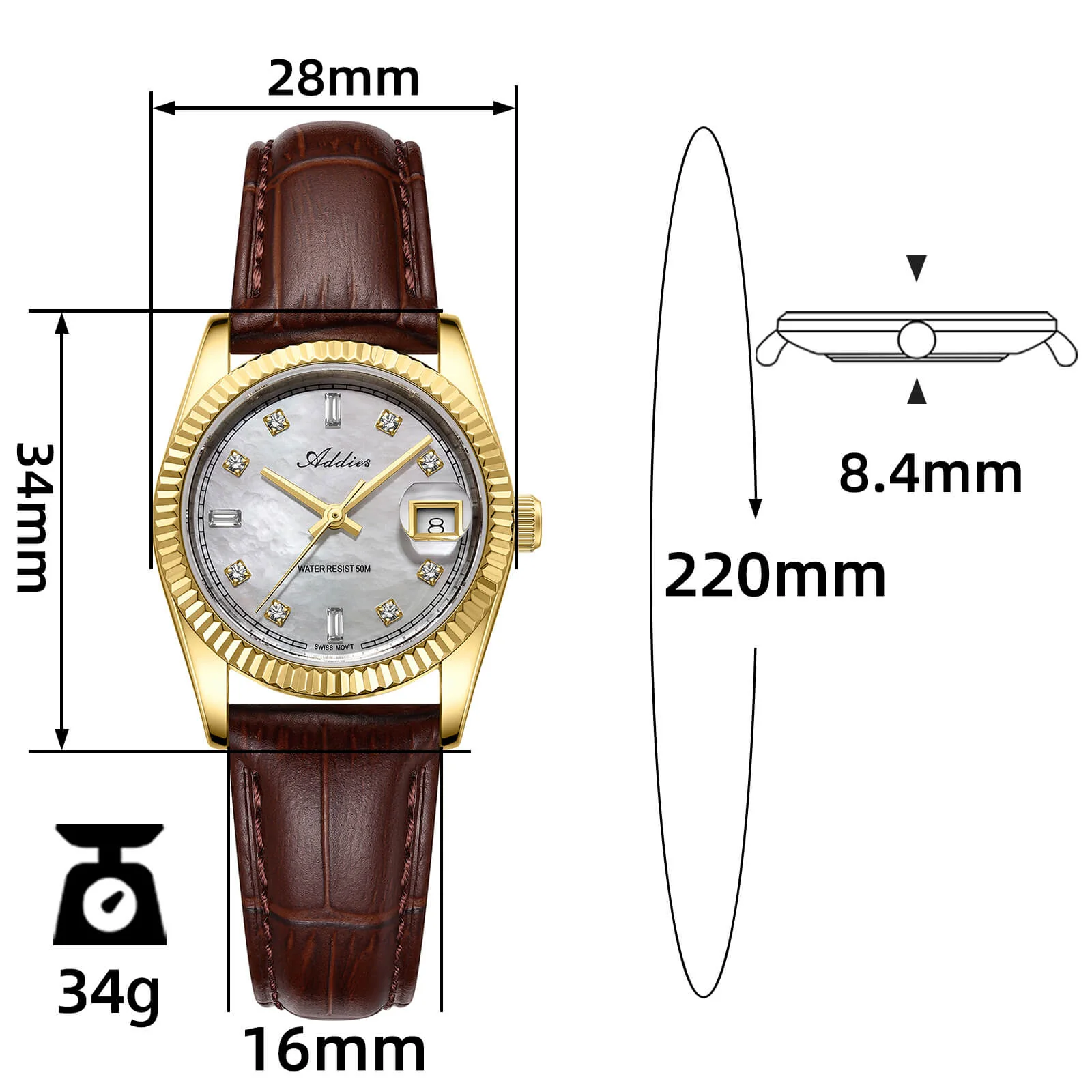 ★Nuovi Arrivi★Orologio da donna Addies da 28 mm con movimento al quarzo di lusso, modello AW25905 - Image 7
