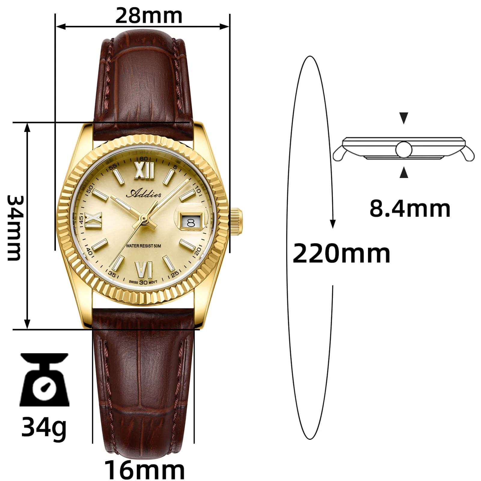 ★Nuovi Arrivi★Orologio da donna di lusso Addies da 28 mm con movimento al quarzo AW25901 - Image 10